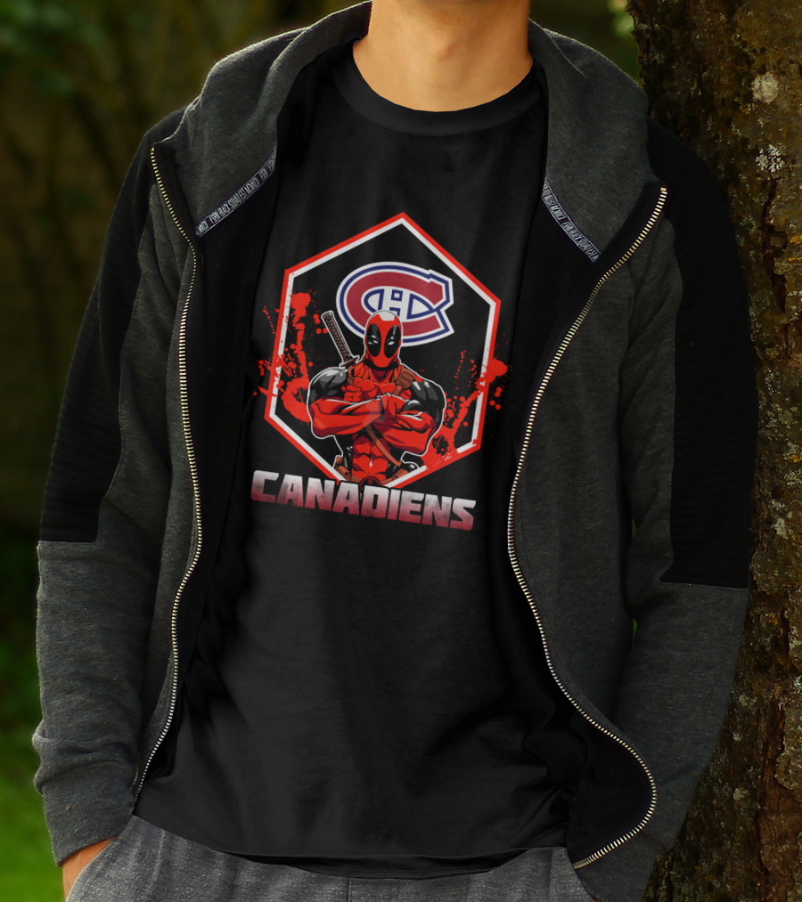 Deadpool Montreal Canadiens NHL Hockey Fan Art Crossover T-Shirt
