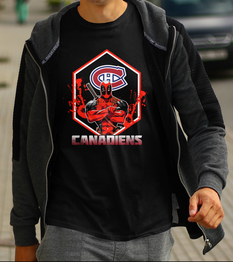 Deadpool Montreal Canadiens NHL Hockey Fan Art Crossover T-Shirt