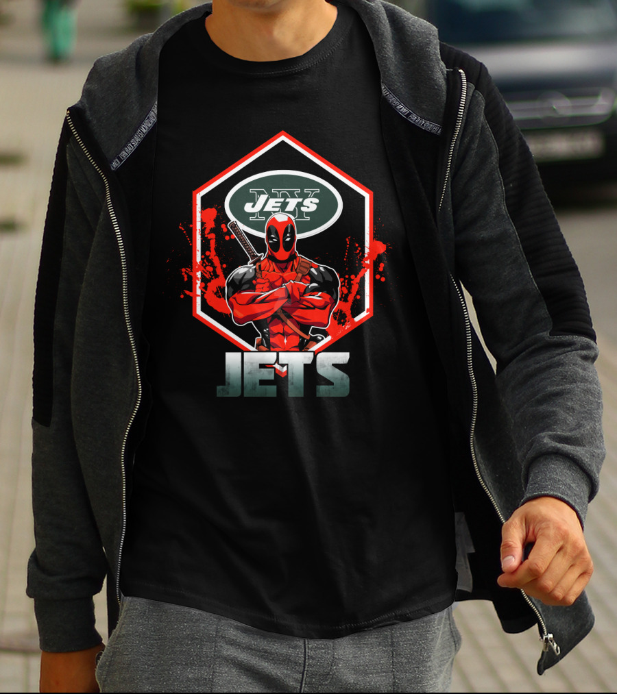 Deadpool New York Jets Nfl Logo Crossover T-Shirt