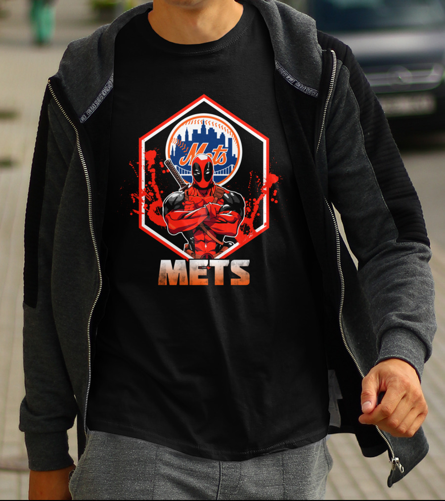 Deadpool Mets Crossover Featuring Iconic New York Baseball T-Shirt