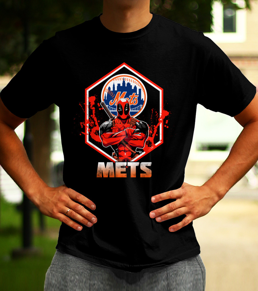 Deadpool Mets Crossover Featuring Iconic New York Baseball T-Shirt