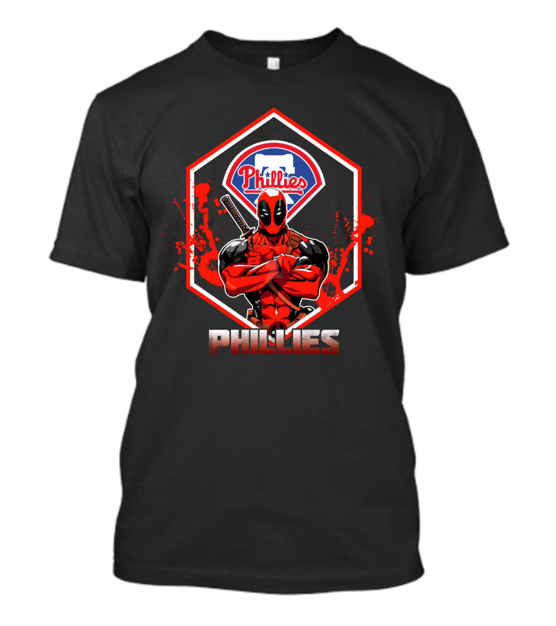 Deadpool Phillies Crossover Fan Art With Logo And Swords T-Shirt