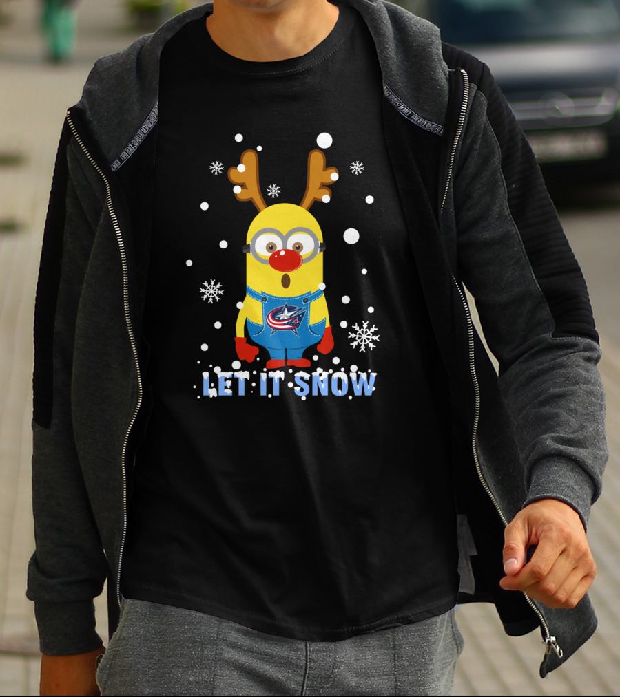 Let It Snow Columbus Blue Jackets Christmas Minion Reindeer Snowflakes T-Shirt
