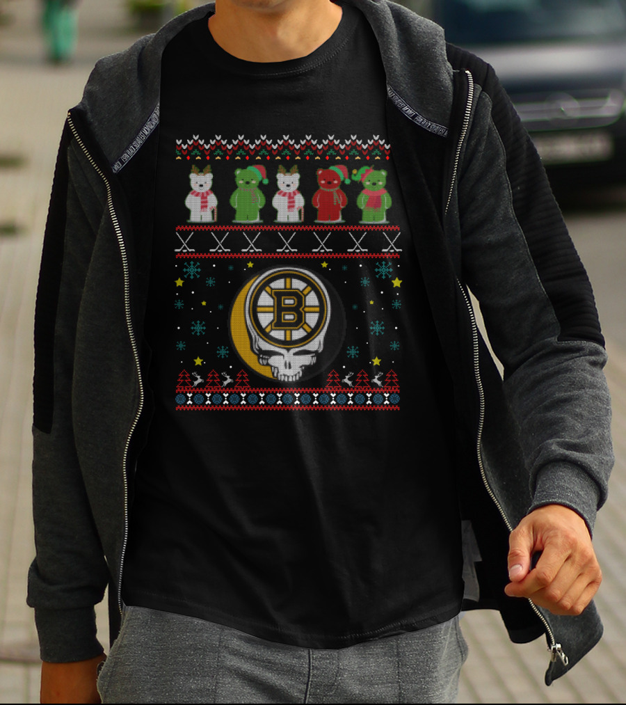 Boston Bruins Grateful Dead Bears Ugly Christmas T-Shirt