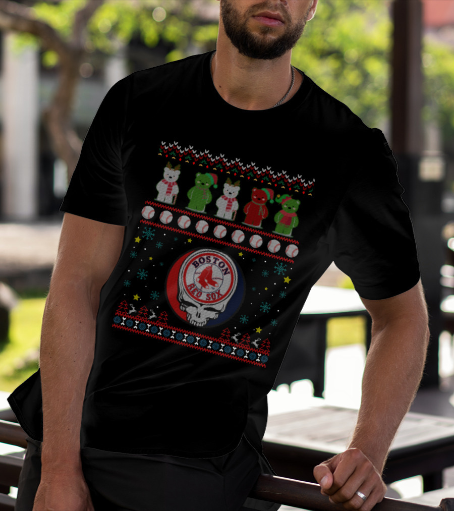 Boston Red Sox Grateful Dead Bears Ugly Christmas T-Shirt