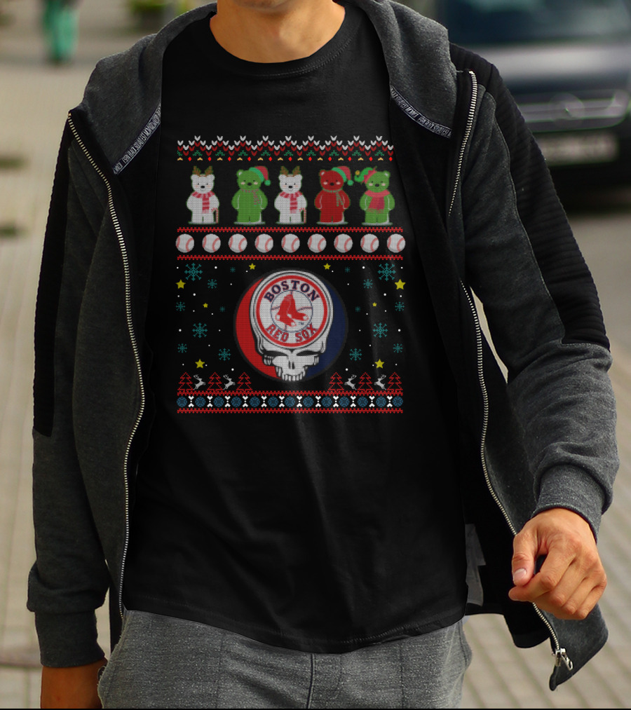 Boston Red Sox Grateful Dead Bears Ugly Christmas T-Shirt