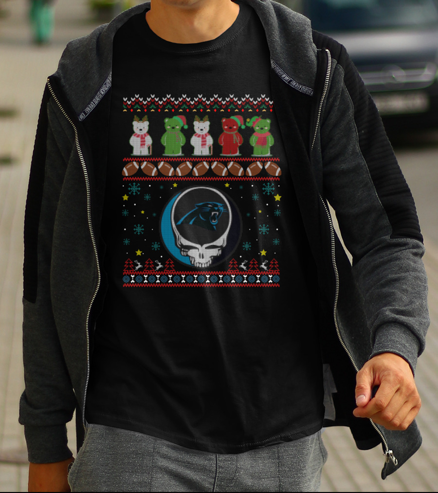 Carolina Panthers Grateful Dead Bears Christmas T-Shirt