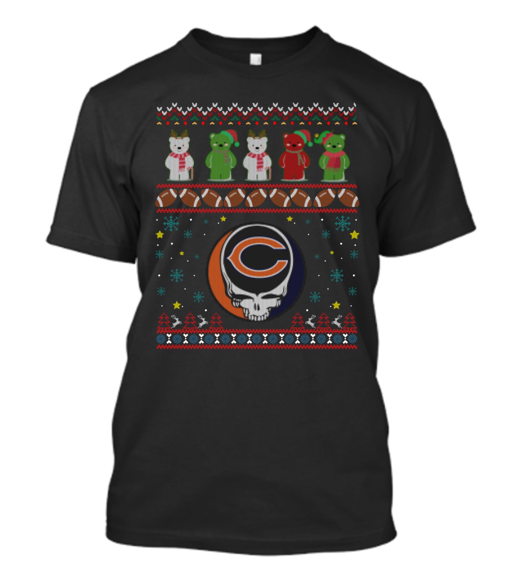 Chicago Bears Grateful Dead Bears Xmas Football T-Shirt