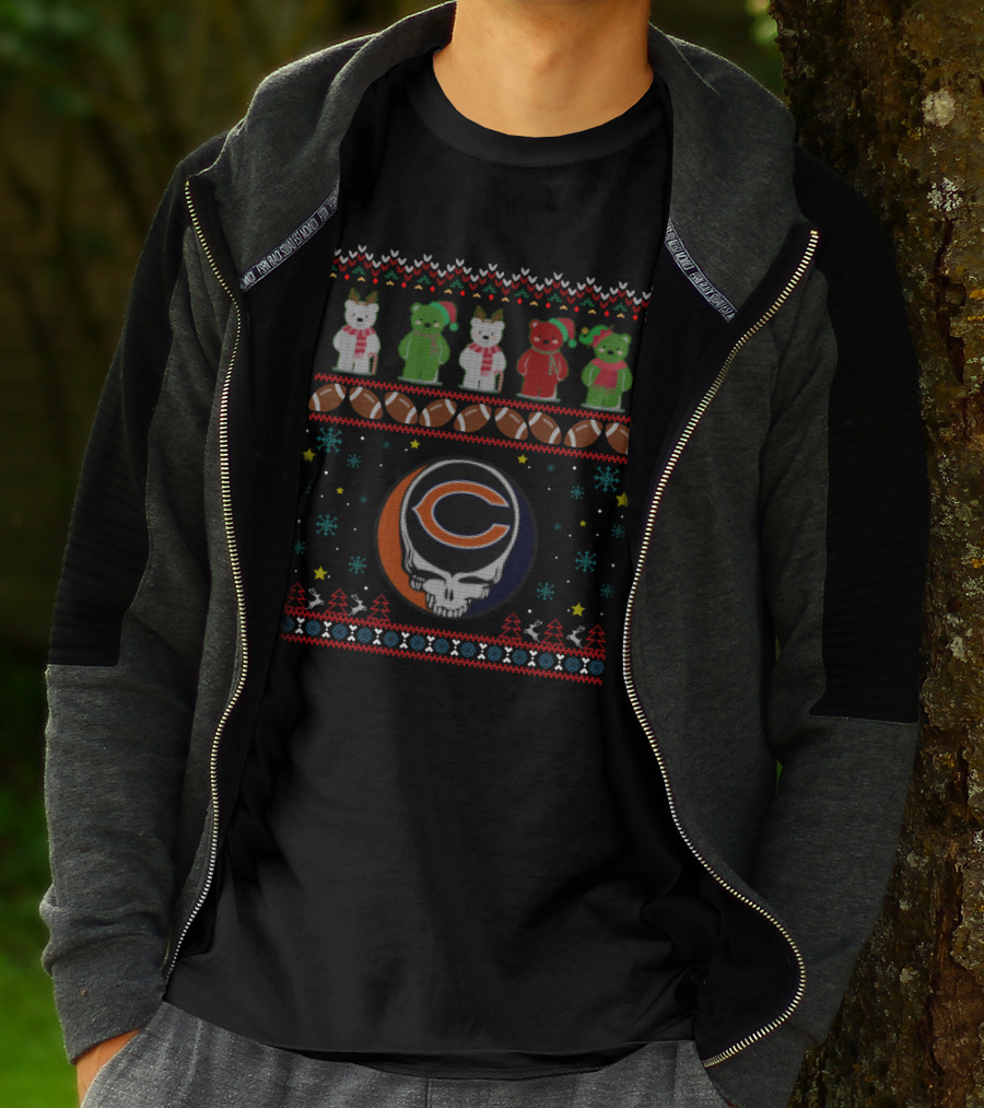 Chicago Bears Grateful Dead Bears Xmas Football T-Shirt