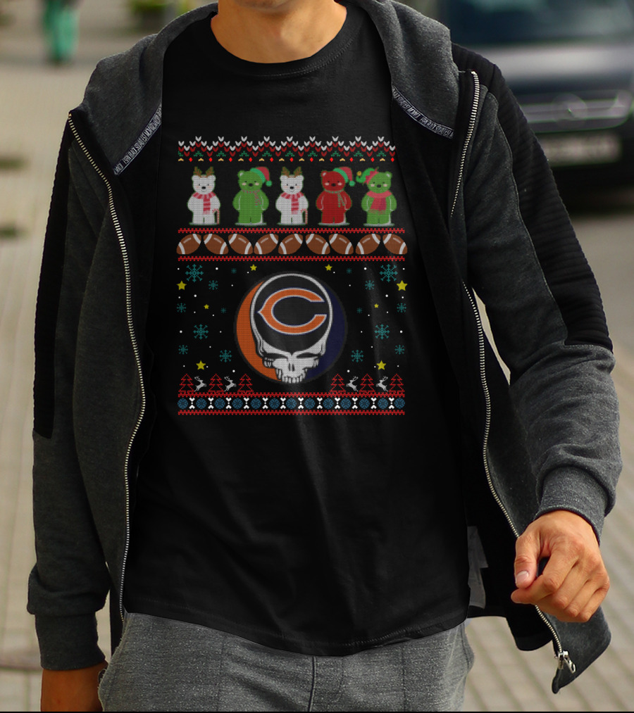 Chicago Bears Grateful Dead Bears Xmas Football T-Shirt