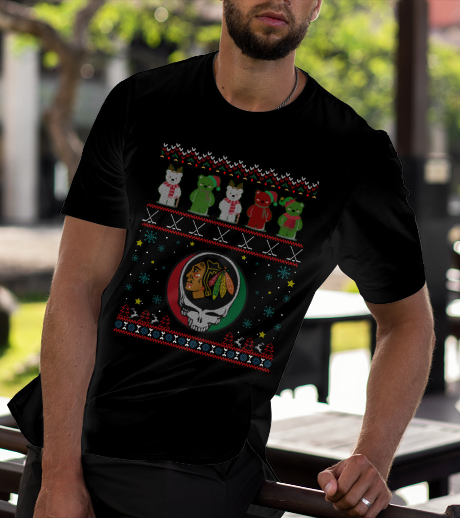 Chicago Blackhawks Grateful Dead Bears Holiday T-Shirt