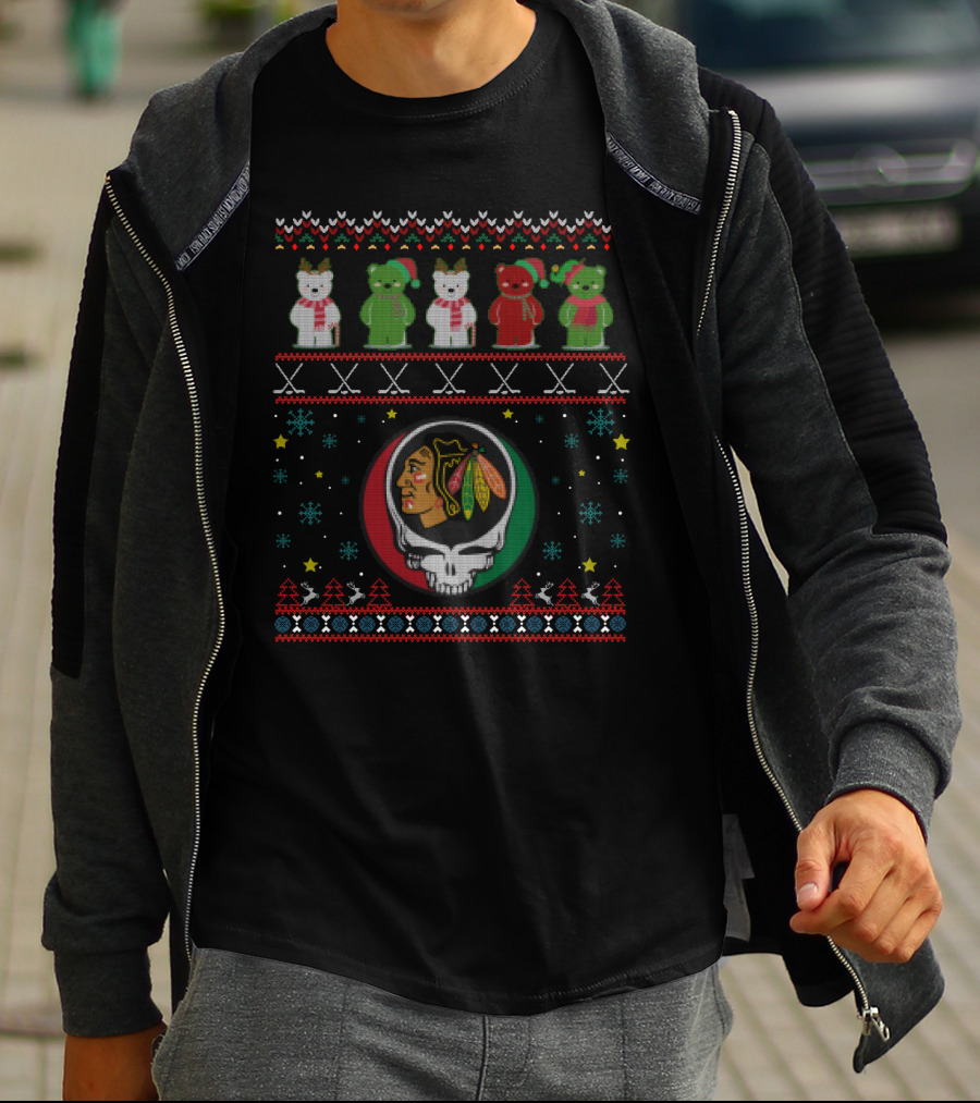 Chicago Blackhawks Grateful Dead Bears Holiday T-Shirt
