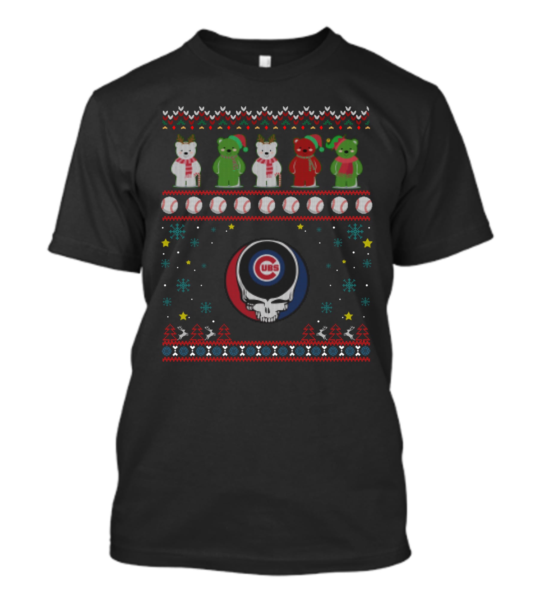 Chicago Cubs Grateful Dead Bears Skull Baseball Christmas T-Shirt