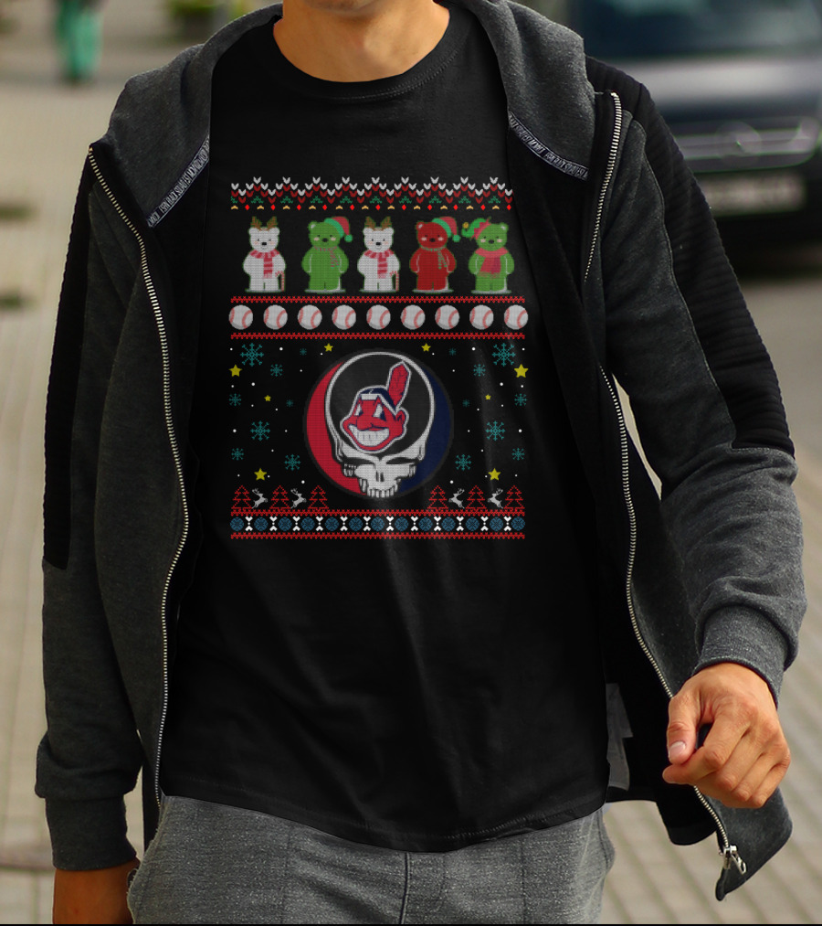 Cleveland Indians Grateful Dead Bears Ugly Christmas Sweater Baseball T-Shirt