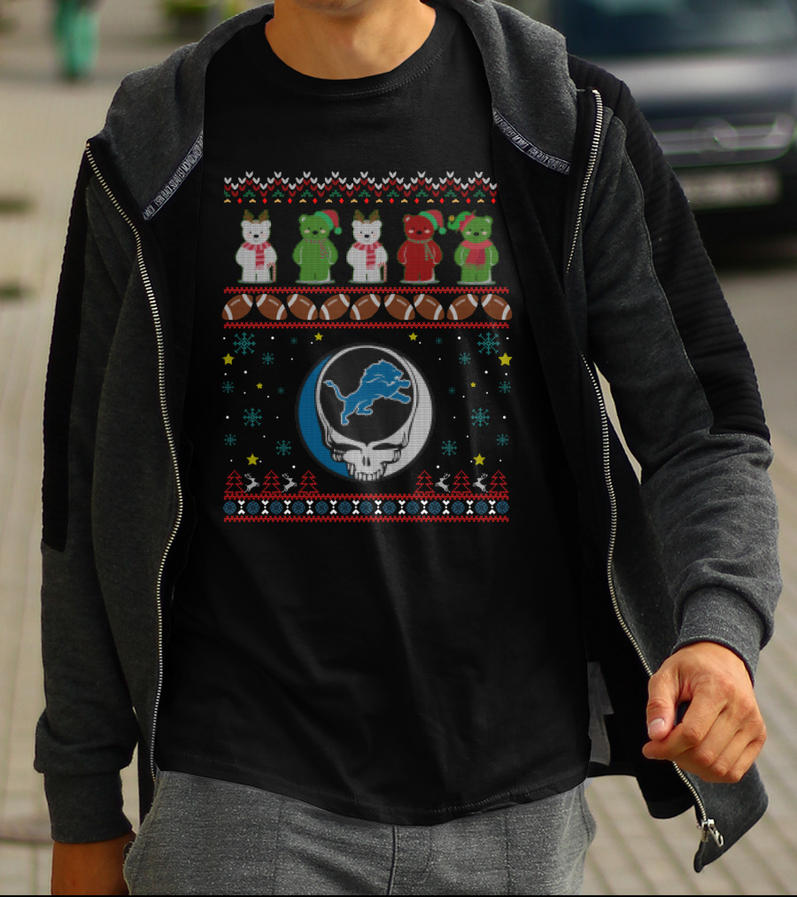 Detroit Lions Bears Grateful Dead Christmas Football Ugly T-Shirt