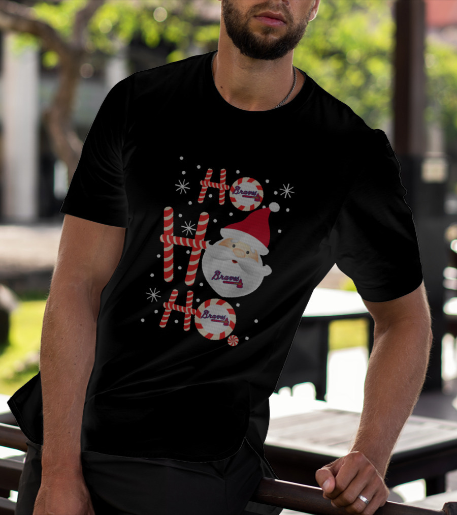 Santa Ho Ho Ho Braves Christmas Atlanta Baseball Fans T-Shirt