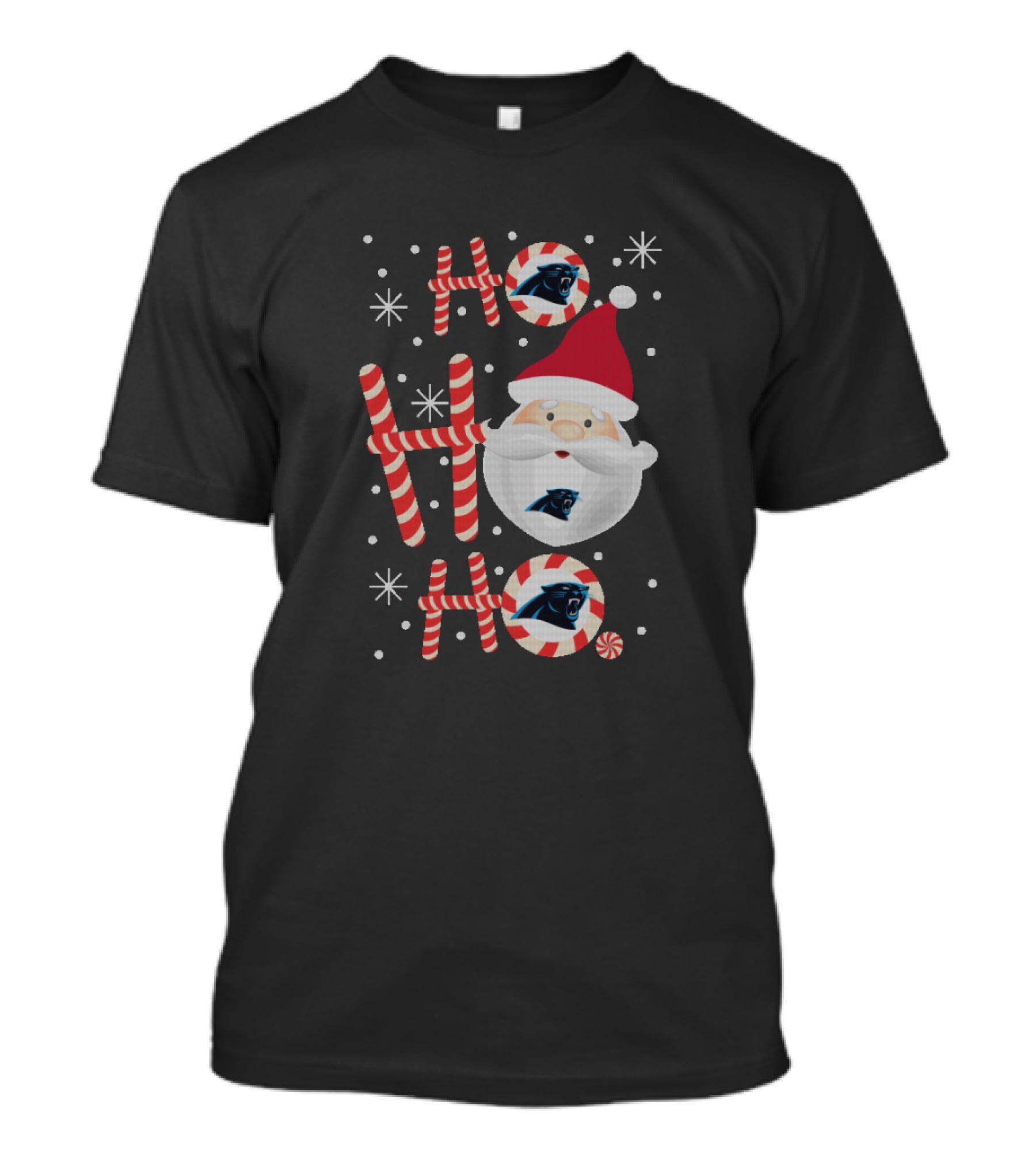 Ho Ho Ho Santa With Carolina Panthers Logos And Holiday Elements For Xmas Fans T-Shirt