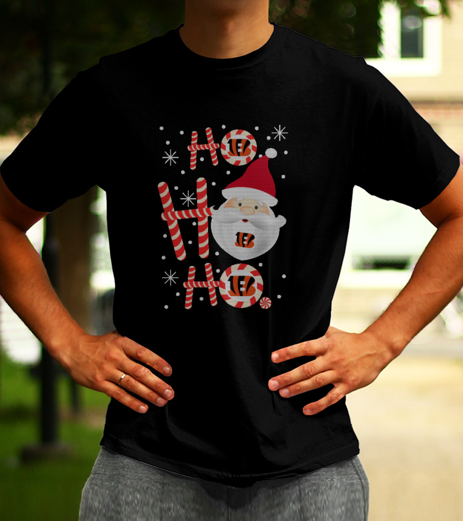 Ho Ho Ho Xmas Cincinnati Bengals Fans Santa Peppermint Stripes T-Shirt