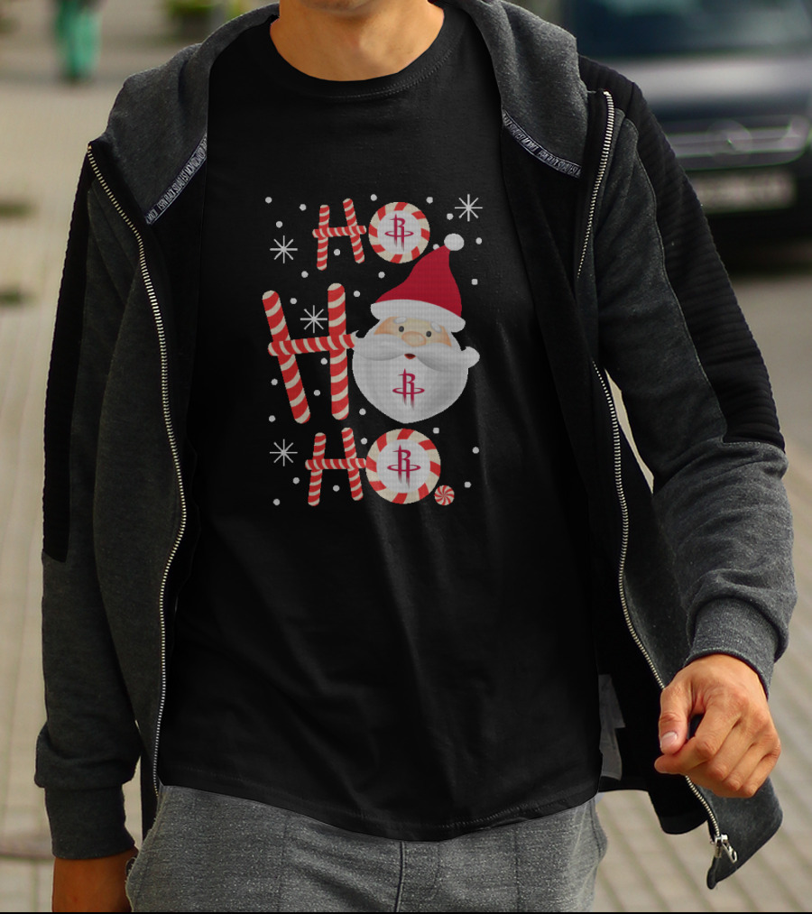 Ho Ho Ho Xmas Houston Rockets Fans Santa Candy Cane Basketball Holiday T-Shirt