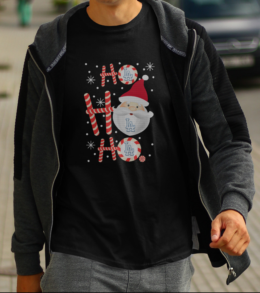 Ho Ho Ho LA Dodgers Santa Holiday Cheer For Fans T-Shirt