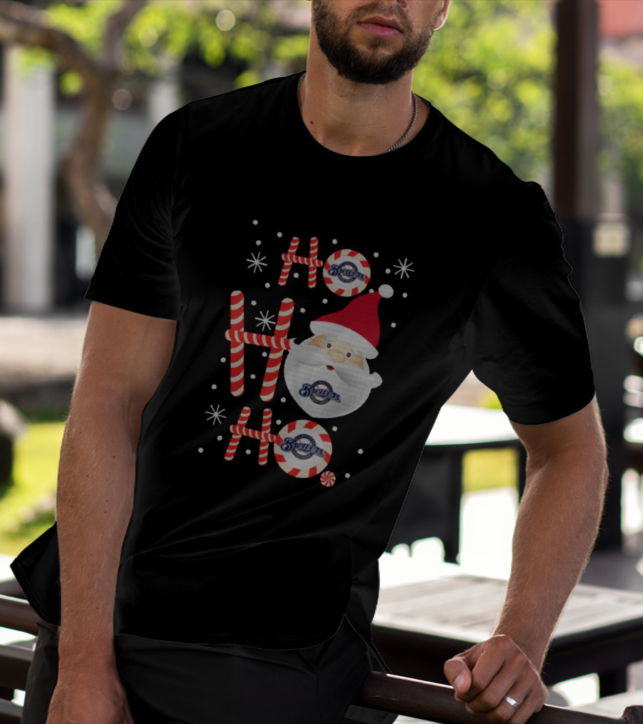 Milwaukee Brewers Ho Ho Ho Christmas Santa Fans Peppermint T-Shirt