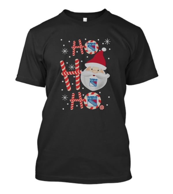 Ho Ho Ho Santa Christmas New York Rangers Fans Festive Candy Cane Snowflakes T-Shirt