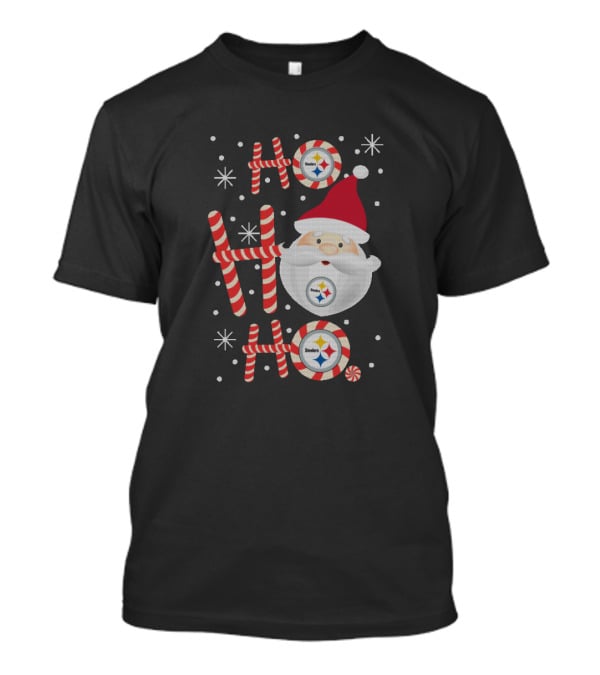 Ho Ho Ho Santa Hat Snowflakes Pittsburgh Steelers Holiday Christmas T-Shirt