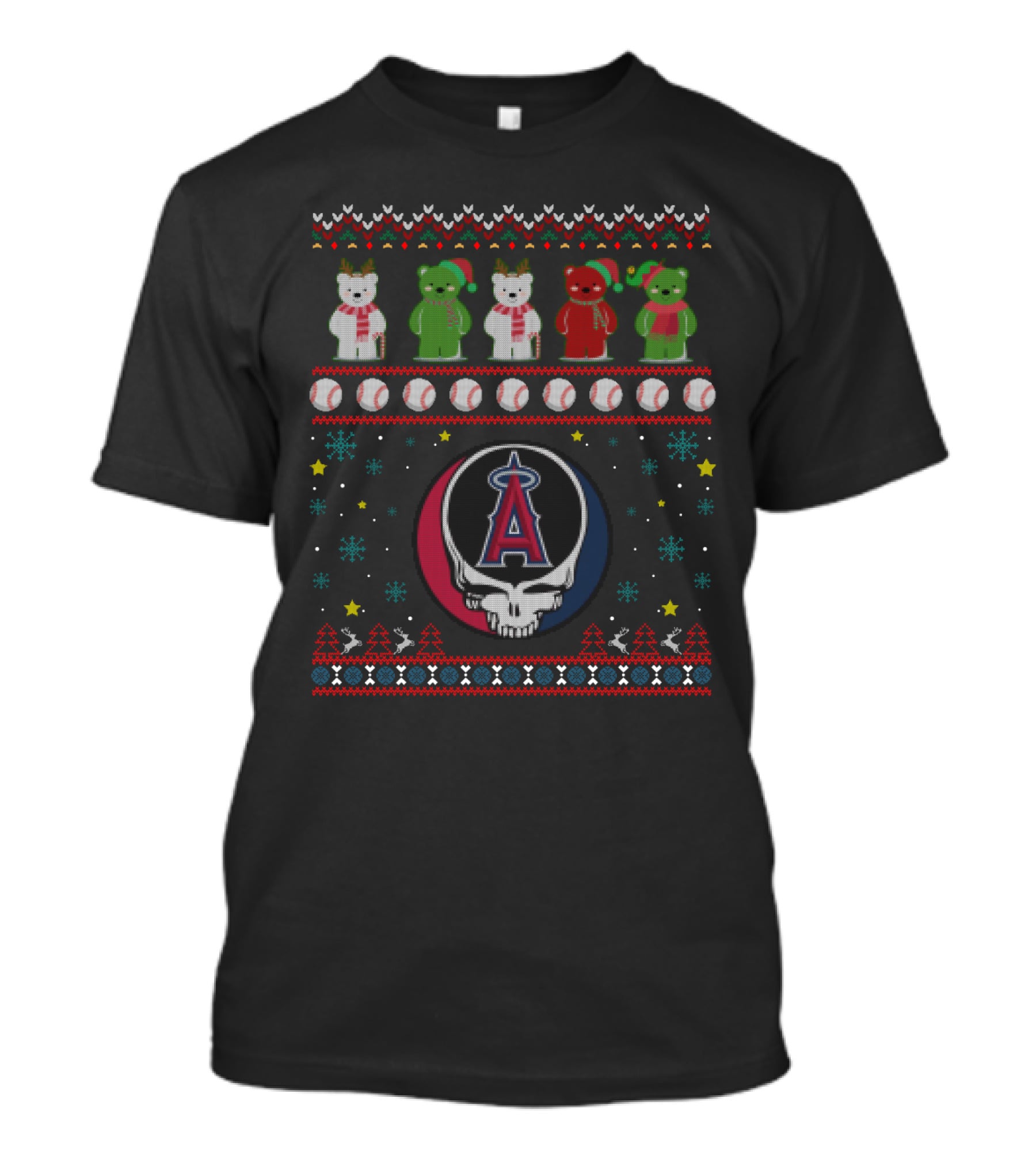 Los Angeles Angels Grateful Dead Bears Baseball Holiday T-Shirt