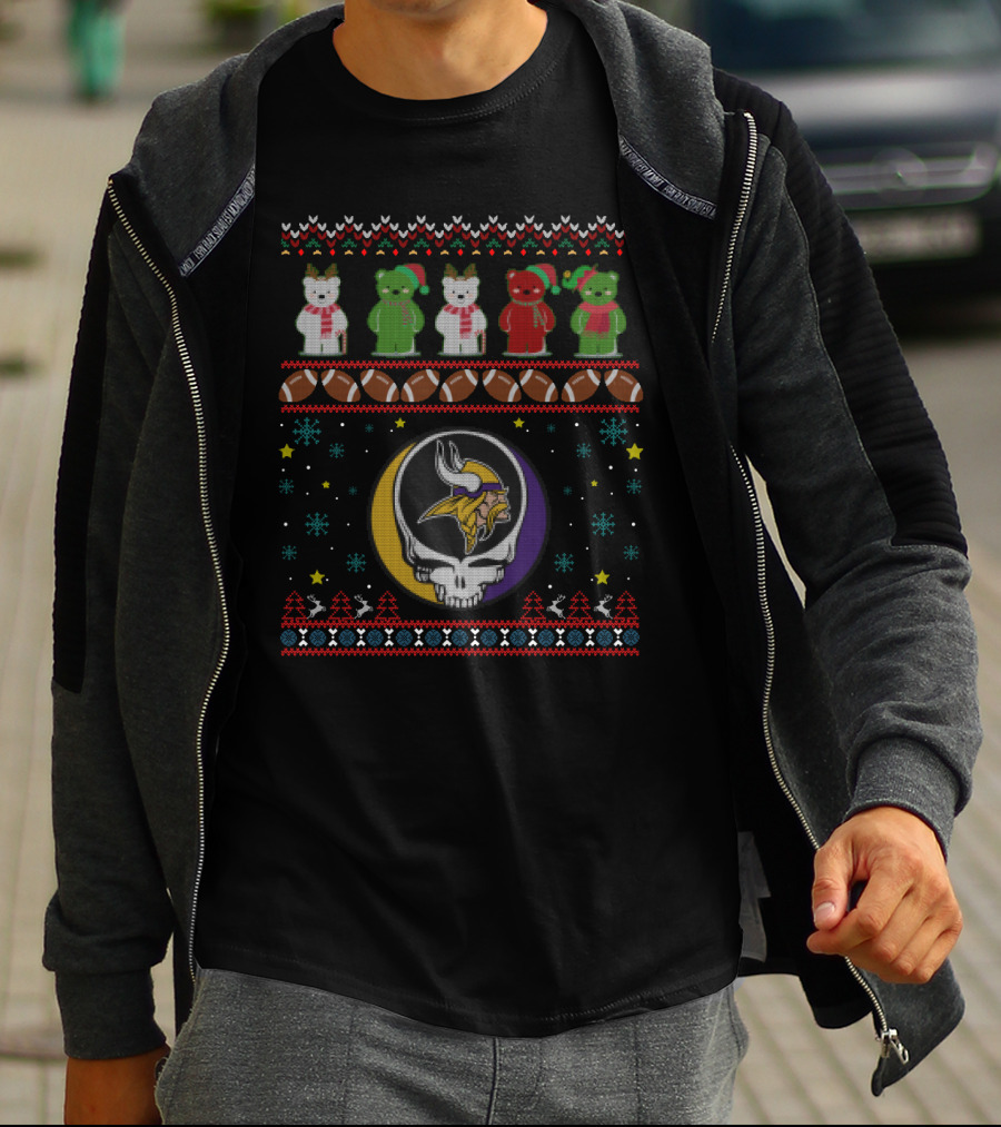 Minnesota Vikings Grateful Dead Bears Ugly Christmas T-Shirt