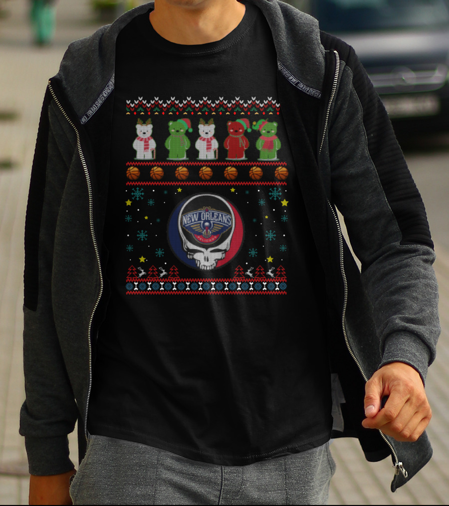 New Orleans Pelicans Grateful Dead Bears Christmas T-Shirt