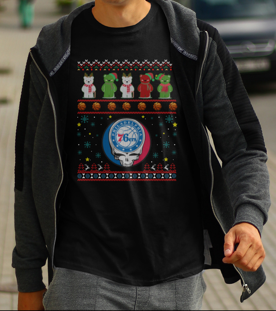 Philadelphia 76ers Grateful Dead Bears Christmas T-Shirt