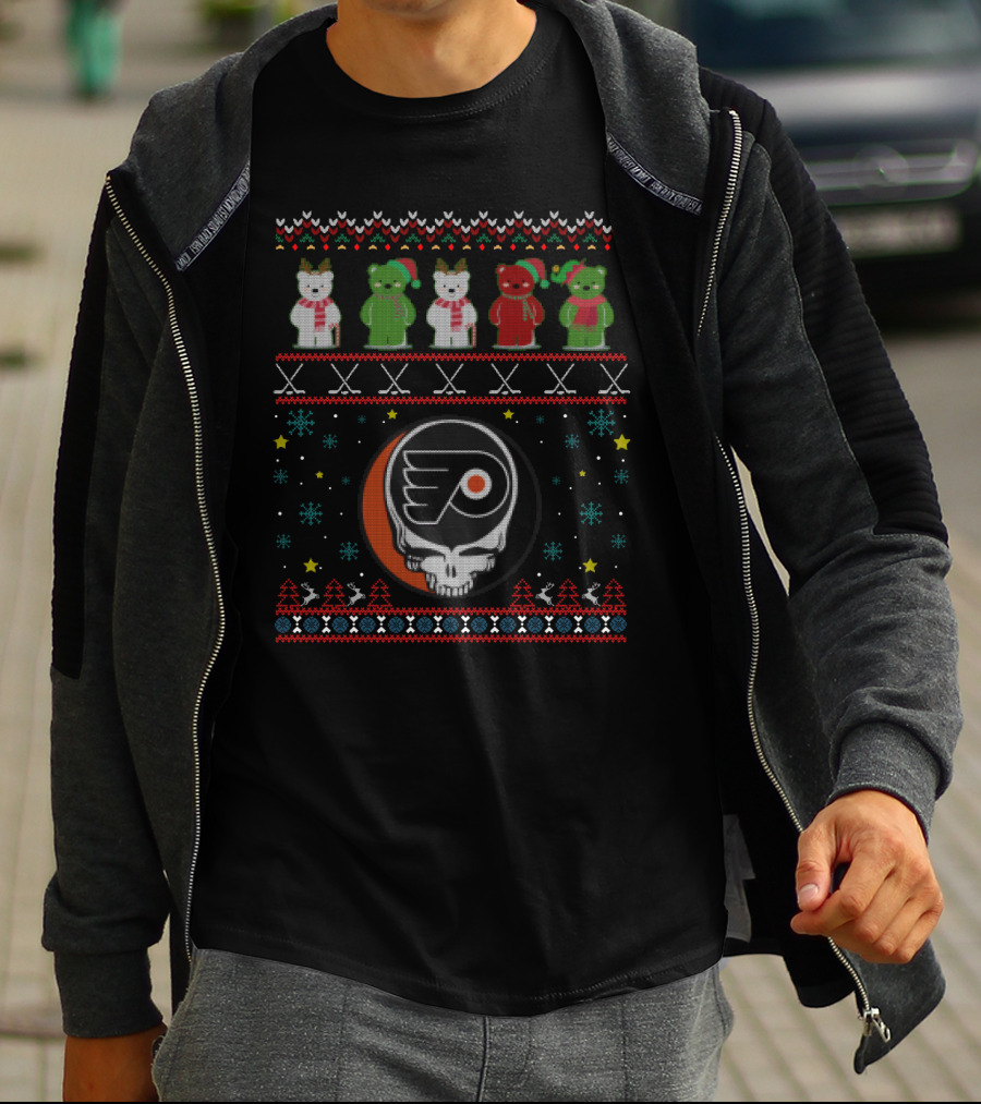 Philadelphia Flyers Grateful Dead Bears Ugly Christmas T-Shirt