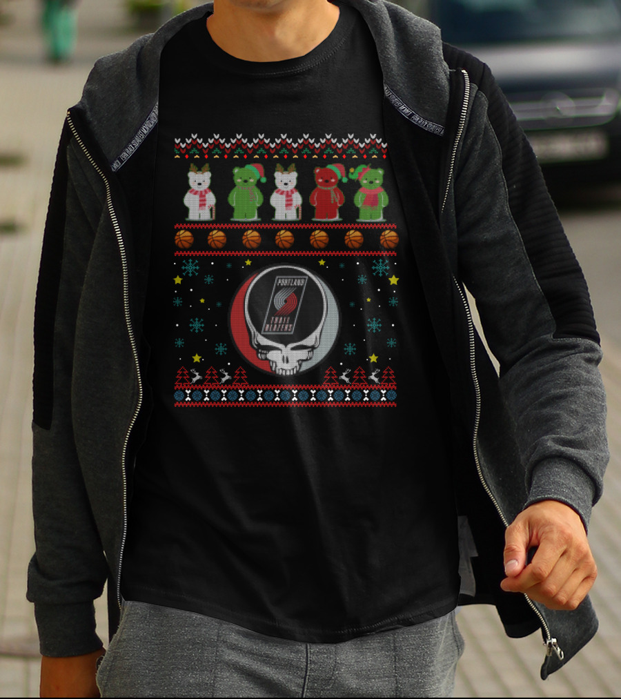 Portland Trail Blazers Grateful Dead Bears Christmas T-Shirt