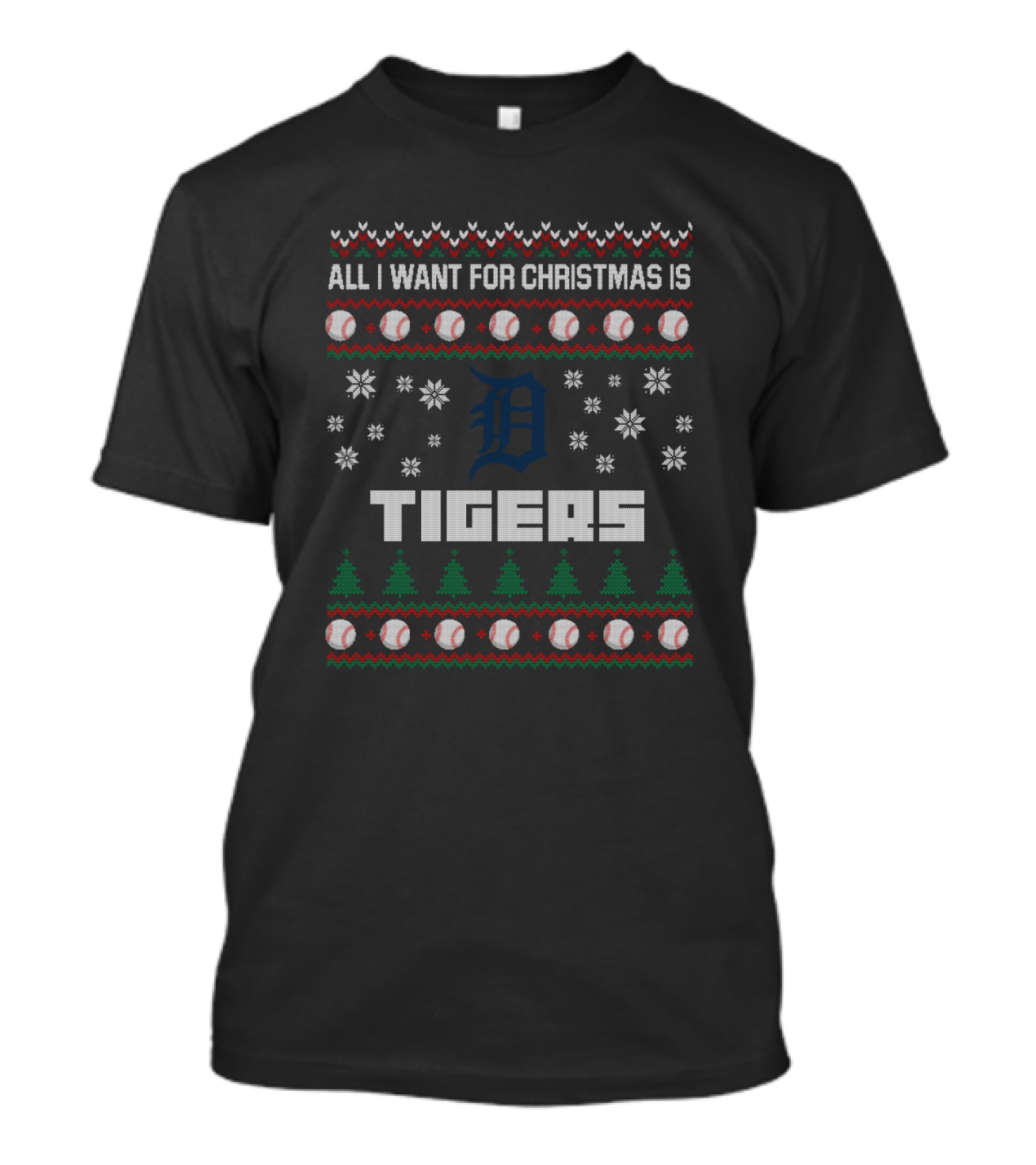 All I Want For Christmas Is Detroit Tigers Snowflakes Baseball Ornaments T-Shirt