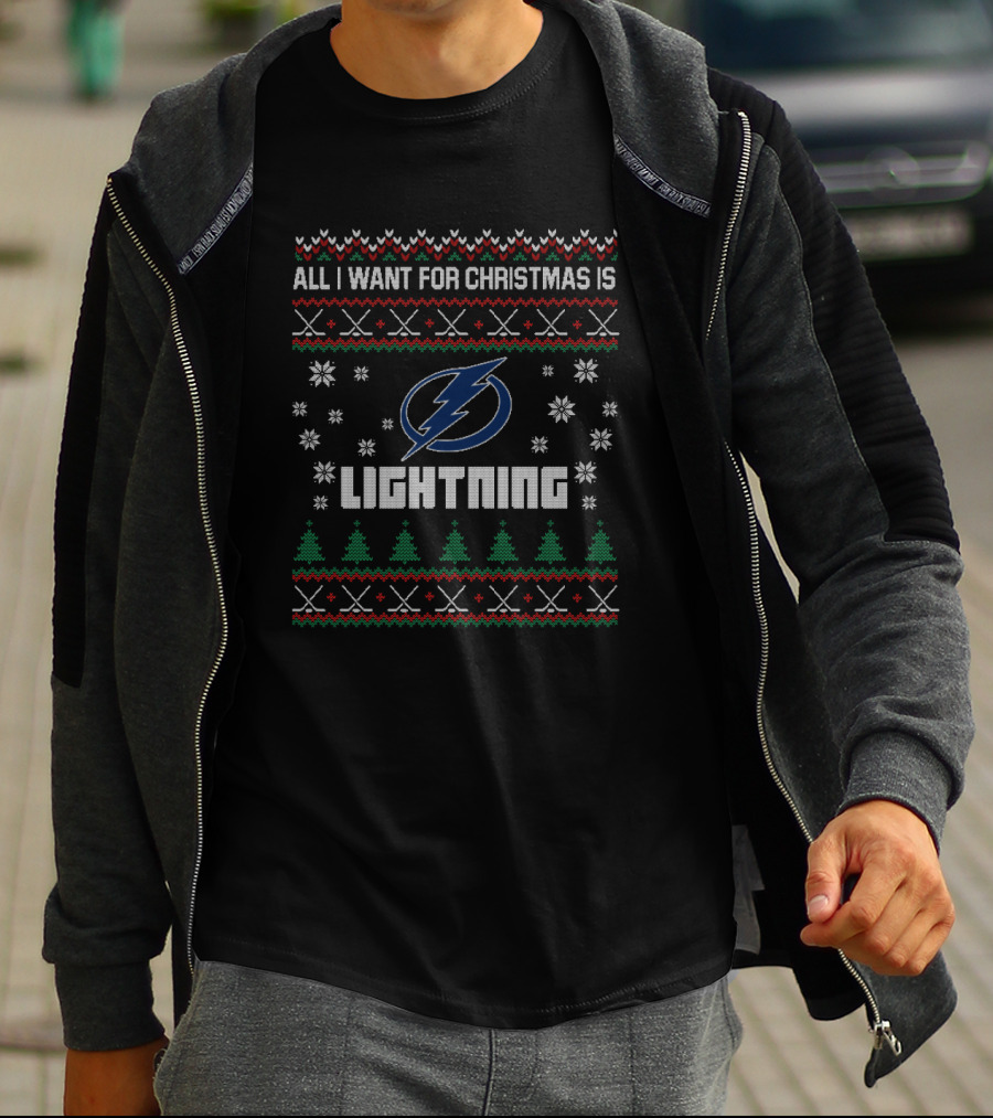 All I Want For Christmas Is Lightning Ugly Sweater Tampa Bay Hockey Fans T-Shirt