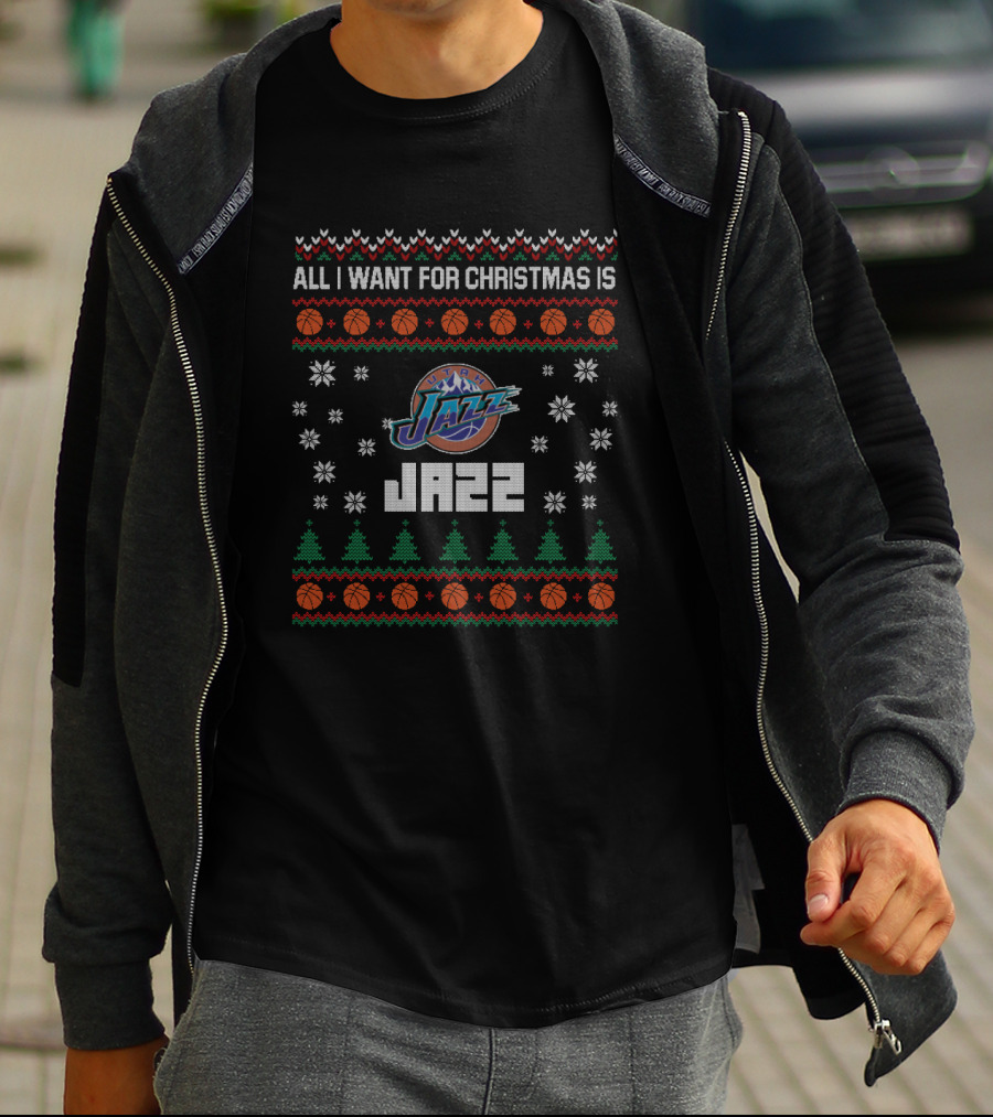 All I Want For Christmas Is Jazz Ugly Sweater For Utah Jazz Fans T-Shirt