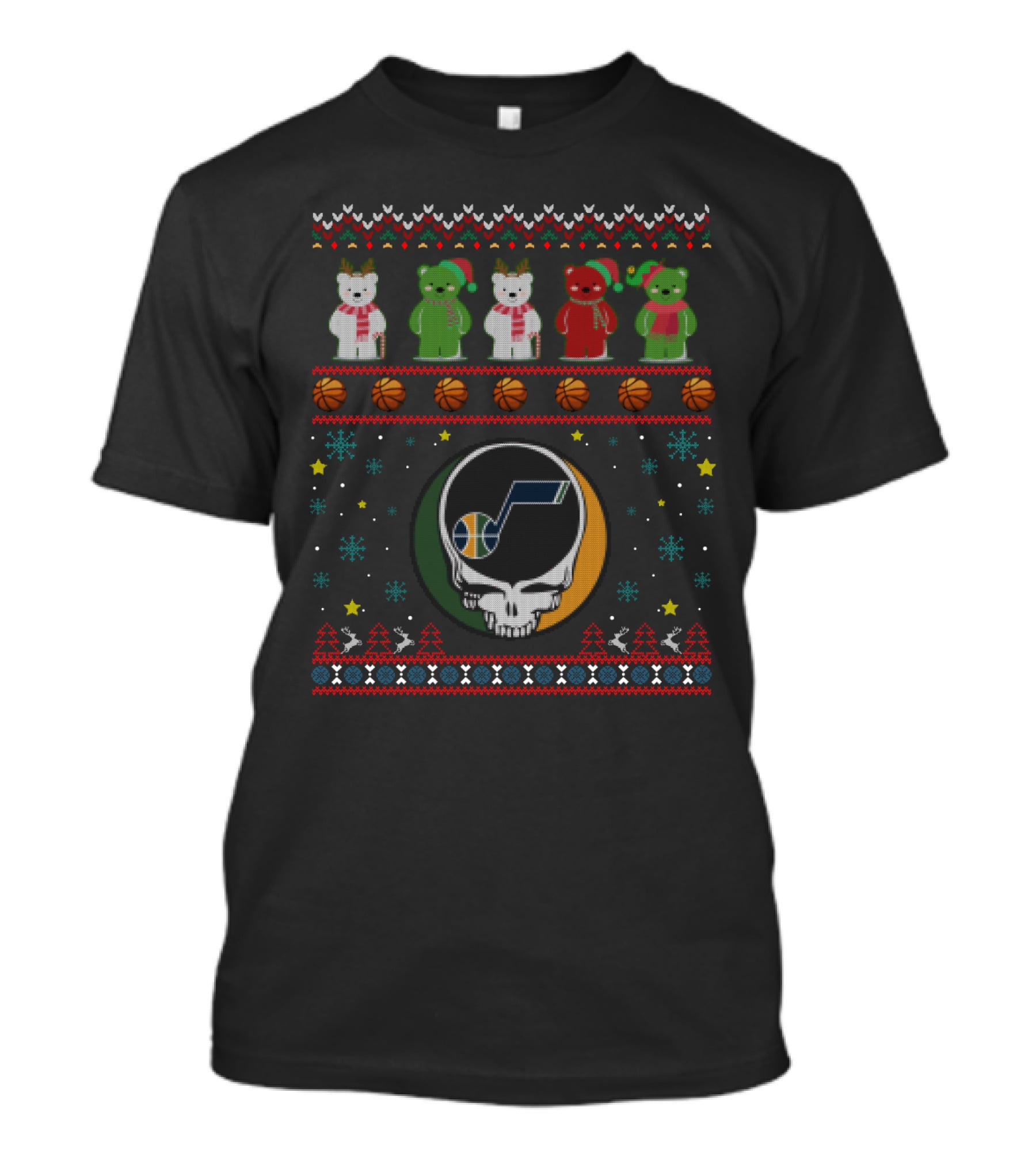 Utah Jazz Grateful Dead Christmas Jingle Bears Basketball Ugly T-Shirt