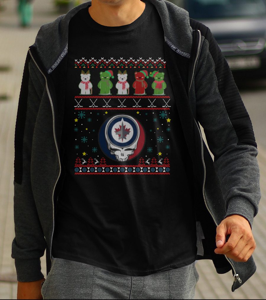 Winnipeg Jets Grateful Dead Bears Festive Skeleton T-Shirt