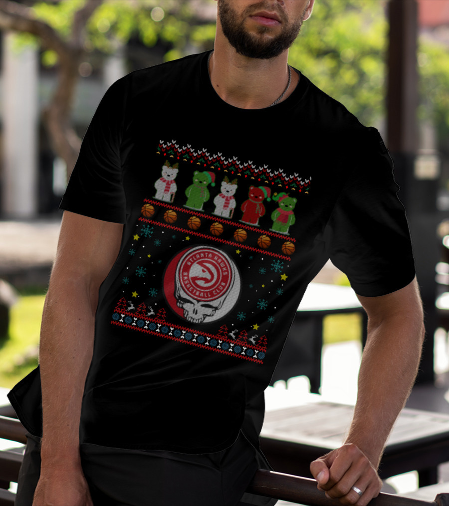 Atlanta Hawks Basketball Club Grateful Dead Bears Christmas T-Shirt