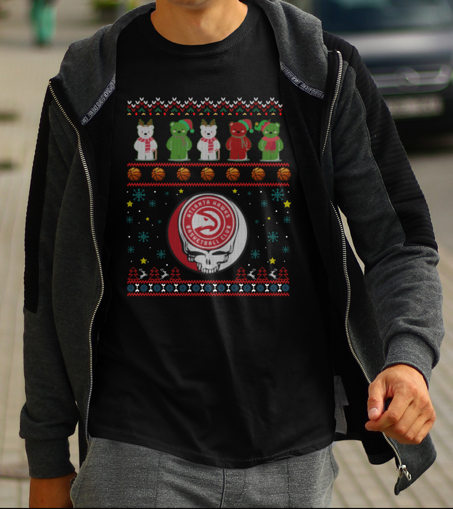 Atlanta Hawks Basketball Club Grateful Dead Bears Christmas T-Shirt