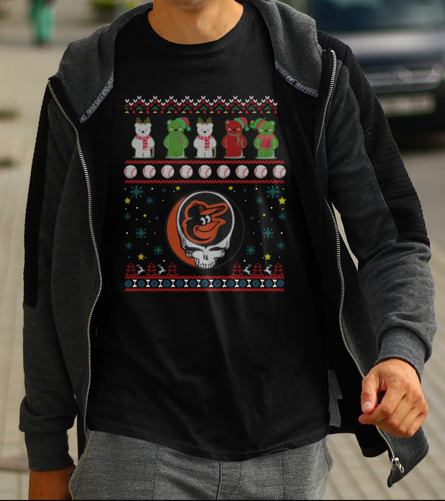 Baltimore Orioles Grateful Dead Bears Christmas Baseball T-Shirt