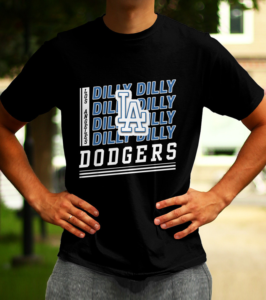 Los Angeles Dodgers Dilly Dilly LA Logo Stacked Text T-Shirt