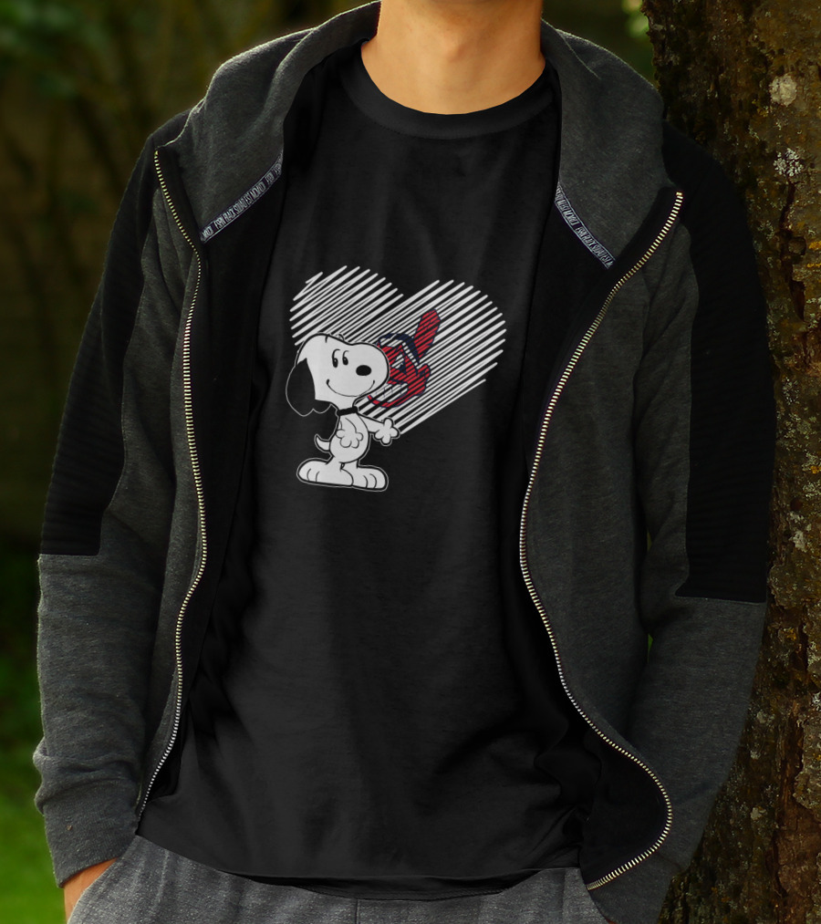 Snoopy Heart With Cleveland Indians Tomahawk T-Shirt