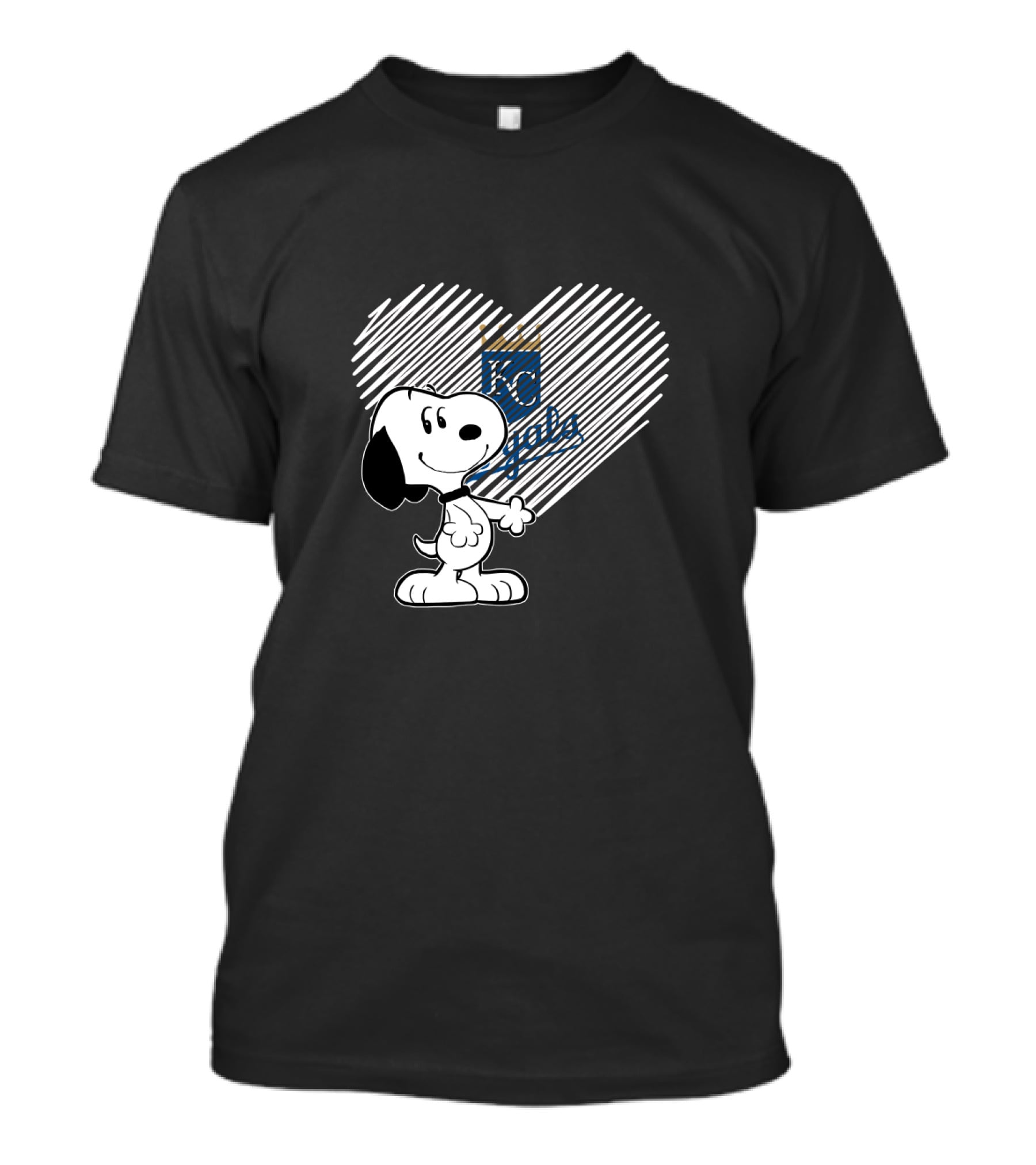 Snoopy Heart KC Royals Fan Art With Striped Heart T-Shirt