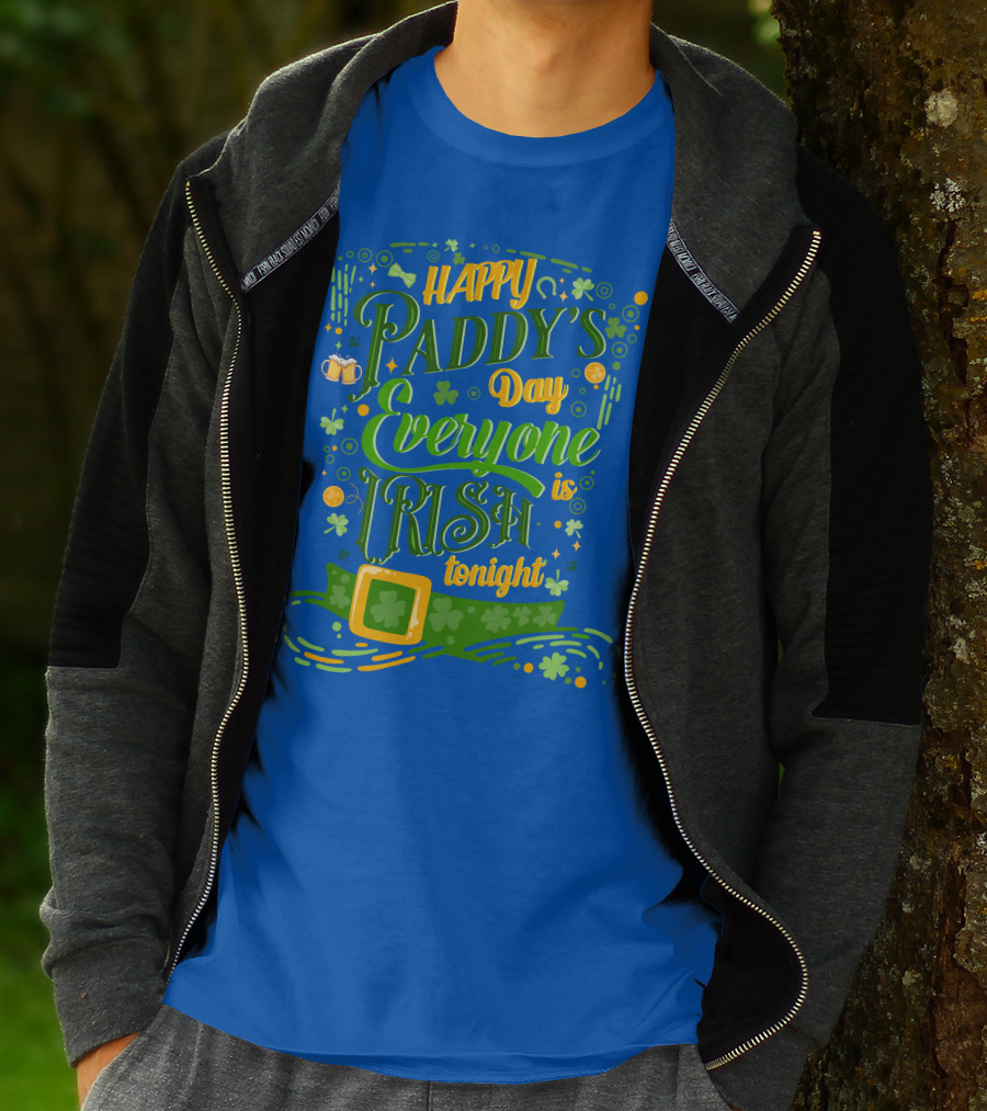 Happy Paddy's Day Everyone Is Irish Tonight Shamrock Hat And Beer Mugs T-Shirt