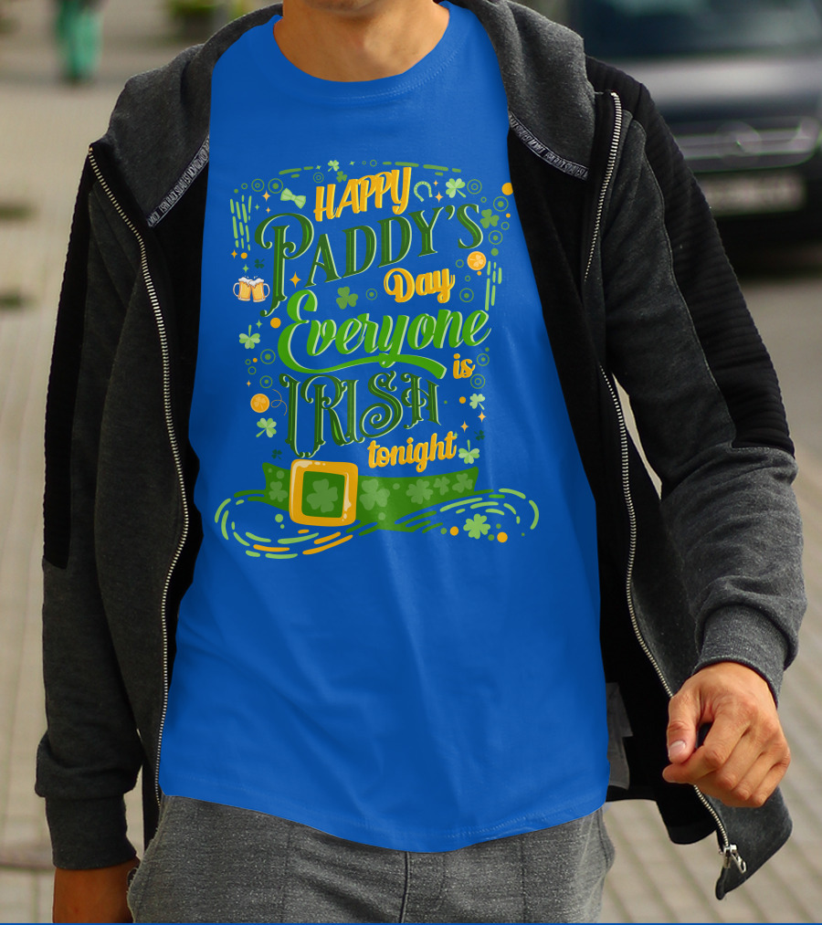 Happy Paddy's Day Everyone Is Irish Tonight Shamrock Hat And Beer Mugs T-Shirt