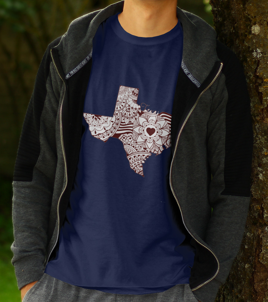 Texas Heart Mandala Pattern Map T-Shirt