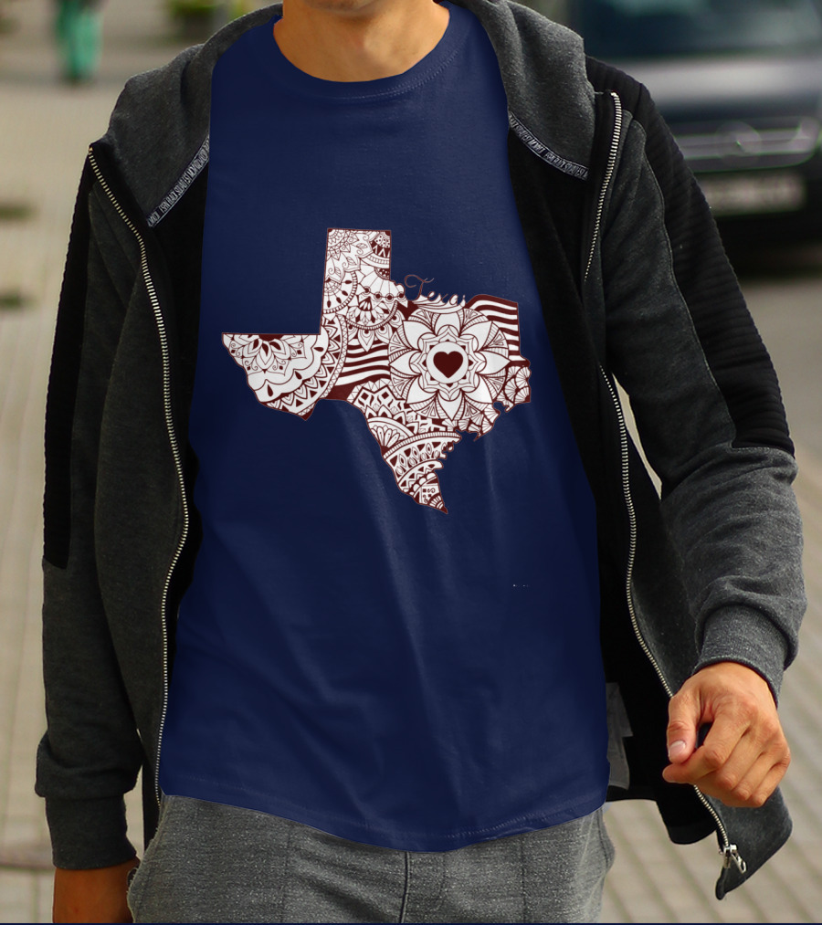 Texas Heart Mandala Pattern Map T-Shirt