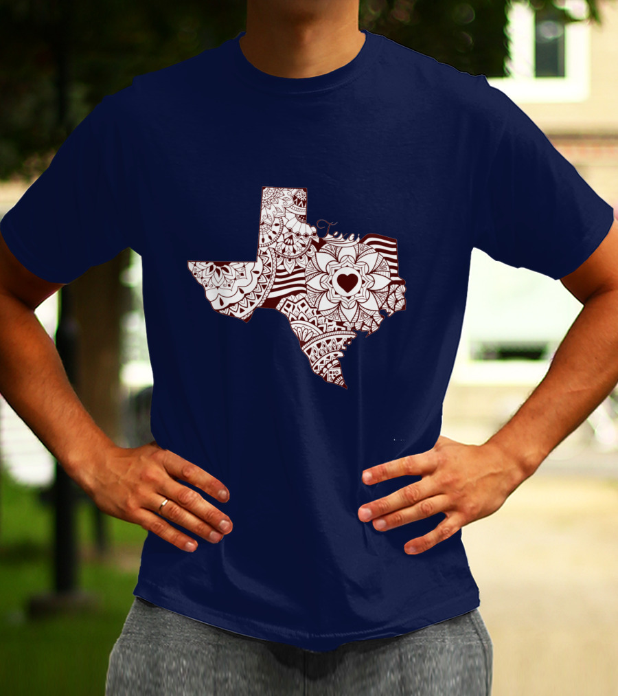 Texas Heart Mandala Pattern Map T-Shirt
