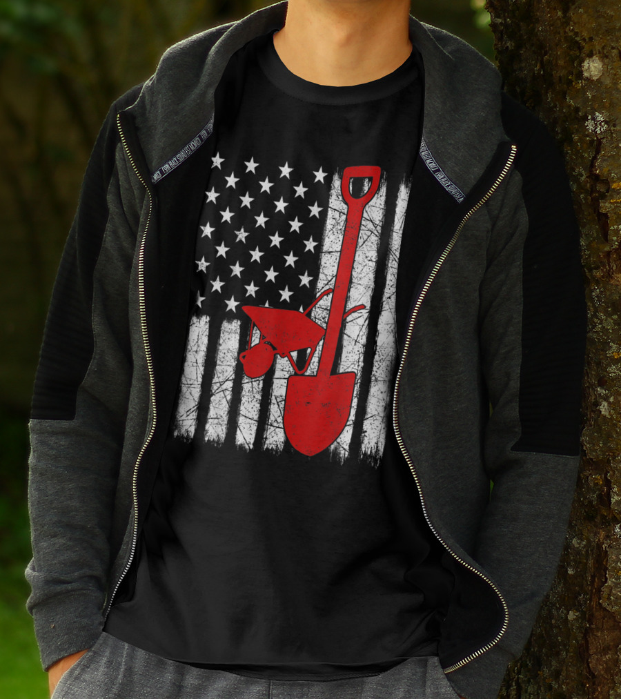 American Flag Garden Tools Wheelbarrow Shovel T-Shirt